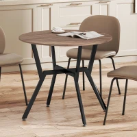 HOMCOM Table de salle à manger rond, table de cuisine, deux places, cadre en acier, dim. Ø 90 x 76H cm, marron, noir(m-9)