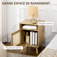 HOMCOM Table de chevet table de nuit avec placard porte cannage et niche design vintage 39 x 35 x 60 cm naturel(m-5)