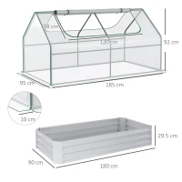 Outsunny Raised Garden Bed with Greenhouse, Steel Planter Box with Plastic Cover, Roll Up Window, Dual Use for Flowers, Vegetables, Fruits and Herbs, 185L x 95W x 92H cm, Clear(m-3)