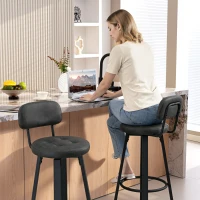 HOMCOM Conjunto de 2 Bancos de Bar Bancos Altos de Cozinha Giratórios Estofados em PU com Apoio para os Pés 35,5x43,5x98 cm Cinzento Escuro(m-9)