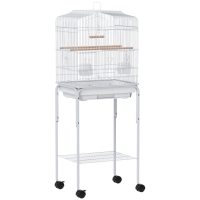 PawHut Jaula para Pájaros con Ruedas Estante Puertas 2 Comederos 2 Perchas Columpio Bandeja Extraíble 46,5x36x124 cm Blanco