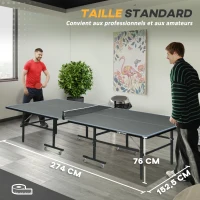 SPORTNOW Table de tennis de table pliable compacte avec 8 roulettes pour intérieur et extérieur 274 x 152,5 x 76 cm gris(m-4)