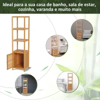 HOMCOM Estantes de bambu para o banheiro Armário alto Livraria Organizador 4 Níveis 1 Porta 36x33x140cm(m-5)