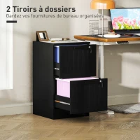 HOMCOM Caisson bureau, meuble rangement bois 2 tiroirs et serrure, barres de suspension réglables, 40 x 40 x 71 cm, noir(m-4)