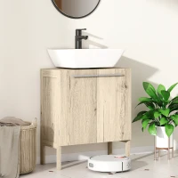 HOMCOM Meuble salle de bain sous lavabo - meuble sous-vasque - placard 2 portes avec étagère - dim. 60L x 30l x 70H cm - MDF imitation bois gris(m-7)