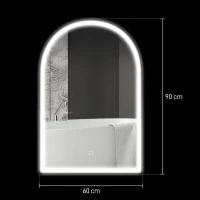 HOMCOM Miroir de salle de bain LED 90 x 60cm, mural, 3 couleurs, arqué cadre en aluminium, désembuage et interrupteur tactile(m-3)