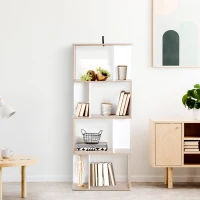HOMCOM Bibliothèque à 4 niveaux, meuble de rangement en forme de S avec étagères, étagère de rangement pour salon, chambre bureau, 60 x 24 x 148 cm, bois naturel et blanc(m-9)