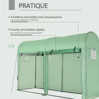 Outsunny Serre de jardin 3 m² en PE, serre d'extérieur avec bâche renforcée 140 g/m² Anti-UV, châssis en acier, 2 portes zippées déroulantes et 4 fenêtres enroulables, 3 x 1 x 2 m, vert(m-5)