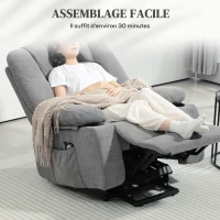 HOMCOM Fauteuil releveur relax électrique, fonction massage et chaleur, inclinaison réglable, repose-pied, télécommandes, gris(m-8)