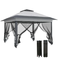 Outsunny Gazebo Pieghevole 3.6x3.6m con Prese d'Aria e Zanzariere, in Acciaio e Tessuto Oxford, Grigio(m-11)