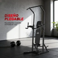 HOMCOM Estación de Musculación Torre de Entrenamiento Altura Ajustable con Barra de Dominadas y Banco Plegable para Fitness en Casa Gimnasio Carga 150 kg 99x178x230 cm Negro(m-6)