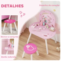 AIYAPLAY Toucador Infantil com Banco e Espelho Toucador para Meninas com Desenhos de Corações  60x43,5x83 cm  Rosa(m-5)
