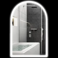 HOMCOM Miroir de salle de bain LED 90 x 60cm, mural, 3 couleurs, arqué cadre en aluminium, désembuage et interrupteur tactile(m-11)