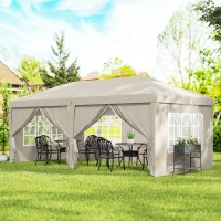 Outsunny Tonelă de grădină exterioară 6x3 m tonelă pliabilă cu panouri anti-UV înălțime reglabilă cu sac de transport bej(m-6)