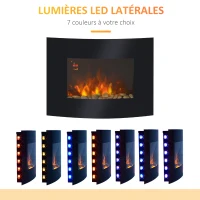 HOMCOM Cheminée électrique Murale éclairages latéraux LED Design Avant-gardiste Affichage LED avec télécommande et minuterie 900/1800 W luminosité réglable Noir(m-7)