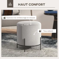 HOMCOM Pouf ottoman tabouret pouf repose-pied en velours pieds en acier pour salon chambre Ø 35 x 38 cm gris clair(m-4)