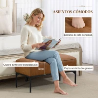 HOMCOM Taburete Pie de Cama Moderno de Cuero Sintético con Asiento Acolchado Grueso y Patas de Acero 80x40x46 cm Marrón(m-4)