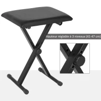 HOMCOM Tabouret piano pliable, banc piano réglable en hauteur de 37 à 47 cm, siège rembourré en PU et pieds en métal antidérapants, charge 100 kg, noir(m-5)