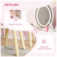 AIYAPLAY Tocador de Maquillaje Niña con Luces LED de 3 Colores Taburete Espejo 2 Cajones 2 Cajas de Almacenaje Blanco(m-7)