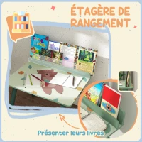 AIYAPLAY Ensemble table et chaise enfant table pour enfant avec chaise avec porte-livres motifs d'ours pour enfants 3-8 ans vert(m-5)
