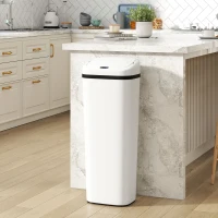 HOMCOM Poubelle cuisine automatique 50L en acier inoxydable, poubelle à capteur de mouvement sans contact, 33x25x84cm, blanc(m-10)