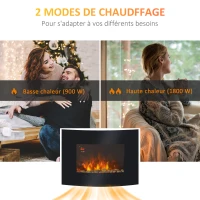 HOMCOM Cheminée électrique Murale éclairages latéraux LED Design Avant-gardiste Affichage LED avec télécommande et minuterie 900/1800 W luminosité réglable Noir(m-4)