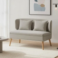 HOMCOM Sofá de 2 plazas, pequeño sofá de chenilla con respaldo con orejeras, asiento grueso, patas de madera de caucho, beige(m-4)