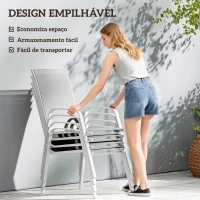 Outsunny Conjunto de 4 Cadeiras de Exterior Empilháveis com Assento de Textilene para Jardim Terraço 54x75,5x95 cm Cinzento Claro(m-5)