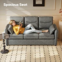 HOMCOM 3 Seater Sofa, Faux Leather Couch - Grey(m-5)