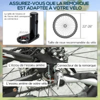 HOMCOM Remorque de transport vélo cargo barre d'attelage incluse housse amovible 4 réflecteurs charge max. 40 Kg noir rouge(m-8)