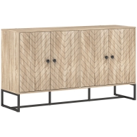 HOMCOM Aparador de Salón con 4 Puertas con Diseño Chevron Estantes Ajustables Patas de Acero 140,5x40x81,5 cm Roble