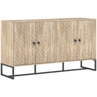 HOMCOM Aparador de Salón con 4 Puertas con Diseño Chevron Estantes Ajustables Patas de Acero 140,5x40x81,5 cm Roble(m-1)