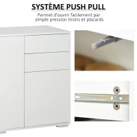 HOMCOM Buffet meuble de rangement 2 tiroirs coulissants 3 portes étagère réglable panneaux de particules 117 x 36 x 74 cm blanc(m-6)