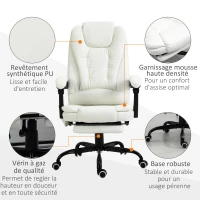 Vinsetto Fauteuil de bureau massant, chaise de bureau, chaise ergonomique avec hauteur réglable, dossier inclinable et télécommande filaire, repose-pieds rétractable et pivotant à 360°, blanc(m-8)