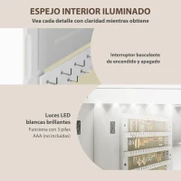 HOMCOM Espejo Joyero con Luz LED Montado en la Pared o en la Puerta con Cerradura Espejo Entero 2 Cajones Blanco(m-5)