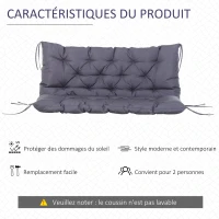 Outsunny Coussin Matelas Assise Dossier pour Banc de Jardin balancelle canapé 2 Places Grand Confort 132 x 110 x 10 cm Gris(m-5)