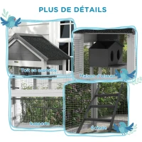 PawHut Cage à oiseaux en bois cage perroquet aire de jeux toit asphalte imperméable 92 x 52 x 171 cm gris(m-7)