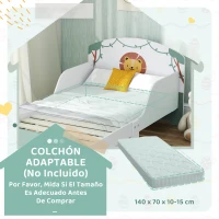 AIYAPLAY Cama infantil para Niños de +3 Años 70x140 cm de Madera con Almacenaje y Dibujo de León para Dormitorio Verde(m-8)
