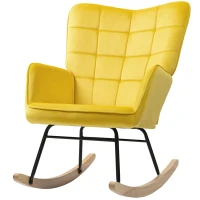 HOMCOM Fauteuil à bascule rocking chair revêtement en velours structure en acier 71 x 98 x 101 cm jaune(m-1)