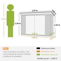Outsunny Abri de Jardin cabane de jardin 1,09 m² 2 Portes verrouillables 147 x 86 x 134 cm tôle d'acier Gris clair Blanc(m-3)