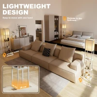 HOMCOM Stehlampe mit Ablagen, einstellbares Licht, Fußschalter und USB-Anschlüsse, Weiß und Eiche(m-5)