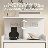 HOMCOM Mesita de Noche con Estación de Carga Puertos USB Cajón y Estantes Mesilla de Noche Dormitorio 40x40x60 cm Blanco(m-7)
