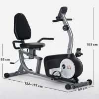 HOMCOM Bicicleta Estática con Respaldo 8 Niveles de Resistencia Magnética Longitud Ajustable Pantalla LCD para Casa Gris(m-3)