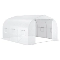 Outsunny Serre de jardin serre tunnel de Jardin dim. 3,5L x 3l x 2H m Porte + 6 fenêtres enroulables Acier galvanisé bâche PE Haute densité Blanc(m-1)