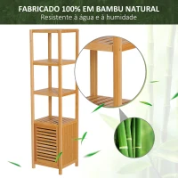 HOMCOM Estantes de bambu para o banheiro Armário alto Livraria Organizador 4 Níveis 1 Porta 36x33x140cm(m-4)