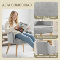 HOMCOM Butaca de Salón Moderna Sillón Tapizado en Lino Sintético Patas de Madera para Dormitorio Oficina 64,5x65x79,5 cm Crema(m-4)
