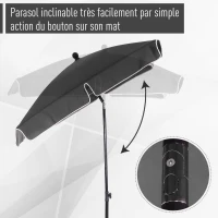 Outsunny Parasol de jardin Parasol droit rectangulaire inclinable alu métal polyester haute densité 2 x 1,3 m gris(m-5)
