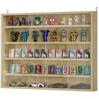 HOMCOM Vitrine de Parede de Madeira com Prateleiras Ajustáveis e 2 Portas Corredeiras de Vidro para Coleções 80x9,5x60 cm Carvalho(m-11)