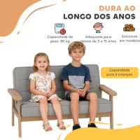 AIYAPLAY Sofá para Crianças de 2 Lugares Poltrona Infantil com Estrutura de Madeira Assento e Encosto Acolchoados 77x42x48 cm Cinzento(m-5)