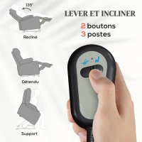 HOMCOM Fauteuil releveur relax électrique, fonction massage et chaleur, inclinaison réglable, repose-pied, télécommandes, gris(m-4)